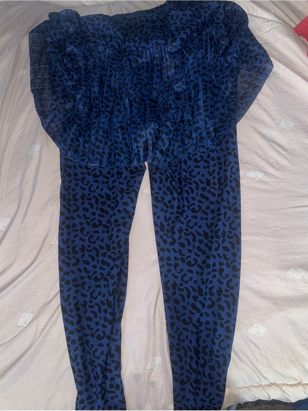 Girls Navy Blue Leopard Print Leggings with Tulle Skirt